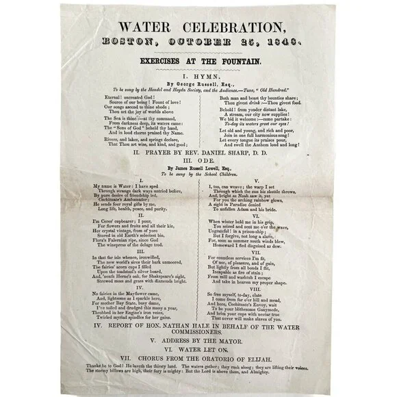 1848 Water Celebration Hymn Victorian Program Boston Nathan Hale RARE DWDD17